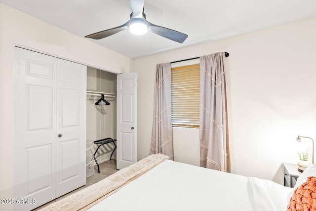 16436 N 64th Pl, Scottsdale, AZ 85254 - bedroom with a closet, ceiling fan, and tile patterned flooring
