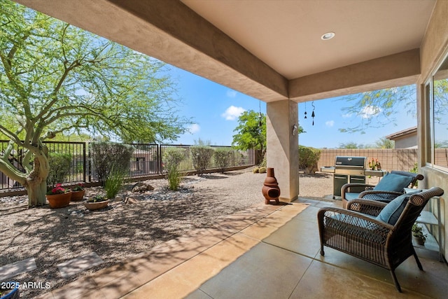 14037 E Coyote Rd, Scottsdale, AZ 85259 - view of patio / terrace with a fenced backyard and a grill