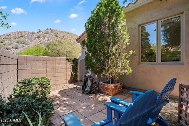 14037 E Coyote Rd, Scottsdale, AZ 85259 - view of patio / terrace featuring a mountain view and a fenced backyard