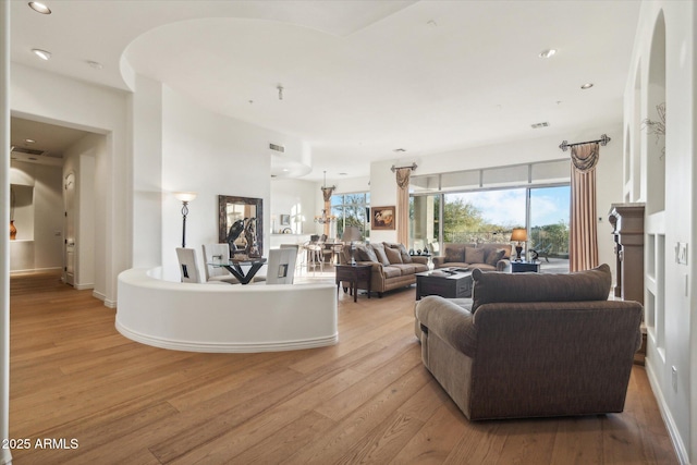 living room featuring light wood-type flooring