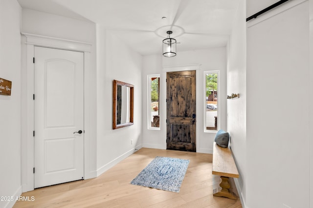 3441 S Del Aire Ct Unit 182, Flagstaff, AZ 86005 - foyer entrance featuring light wood finished floors, a barn door, and baseboards