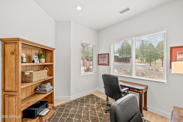 3441 S Del Aire Ct Unit 182, Flagstaff, AZ 86005 - home office featuring baseboards, light wood finished floors, and recessed lighting