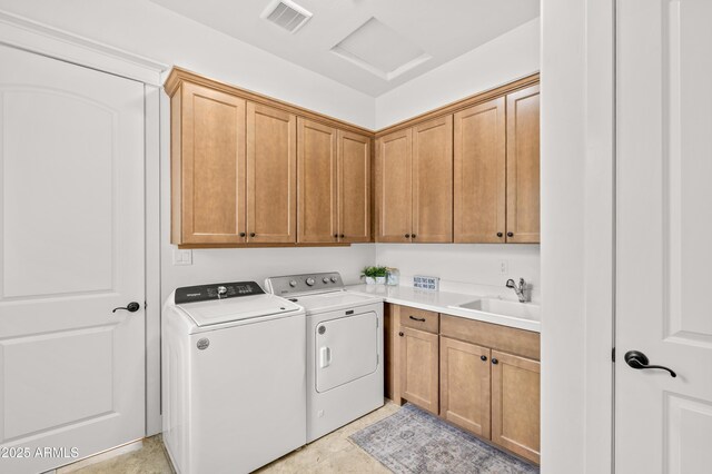 3441 S Del Aire Ct Unit 182, Flagstaff, AZ 86005 - laundry room featuring independent washer and dryer, cabinet space, and attic access