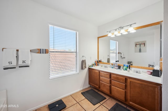 bathroom featuring a healthy amount of sunlight, tile patterned flooring, and vanity