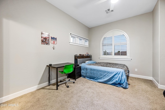 bedroom with carpet flooring and ceiling fan