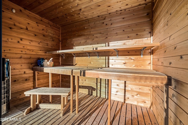 view of sauna / steam room featuring hardwood / wood-style flooring