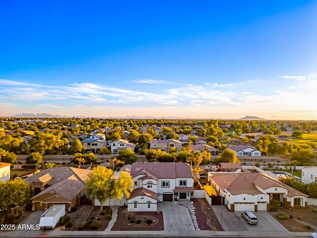 view of aerial view at dusk