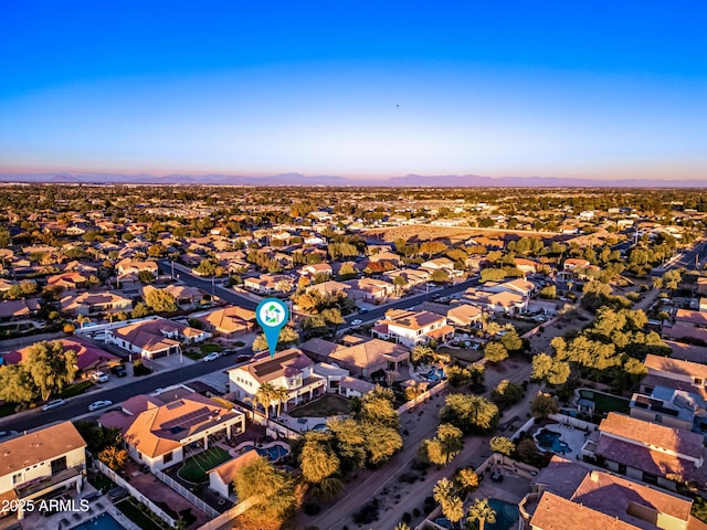 view of aerial view at dusk