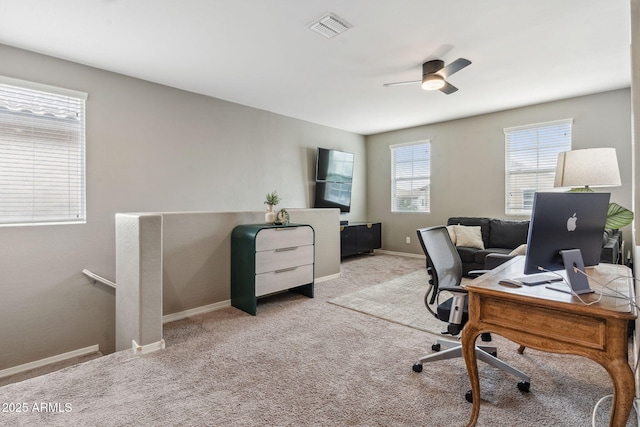 2237 S Jacana Ln, Gilbert, AZ 85295 - office area featuring a ceiling fan, carpet flooring, and baseboards