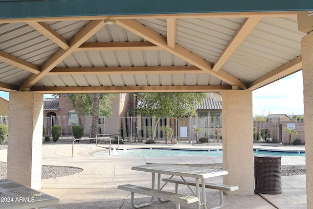 view of pool featuring a gazebo and a patio area