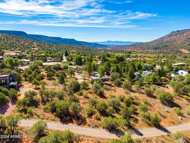 birds eye view of property featuring a mountain view