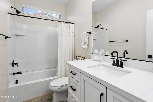 full bathroom featuring toilet, vanity, and shower / bath combo