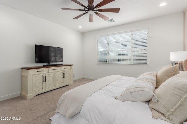 5330 W Thresher Way, Laveen, AZ 85339 - bedroom with baseboards, light carpet, recessed lighting, and a ceiling fan