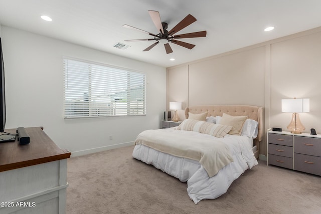 5330 W Thresher Way, Laveen, AZ 85339 - bedroom with light carpet, recessed lighting, baseboards, and ceiling fan