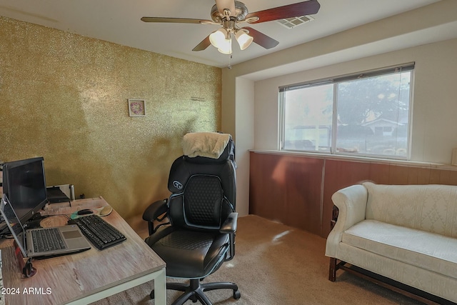 view of carpeted home office