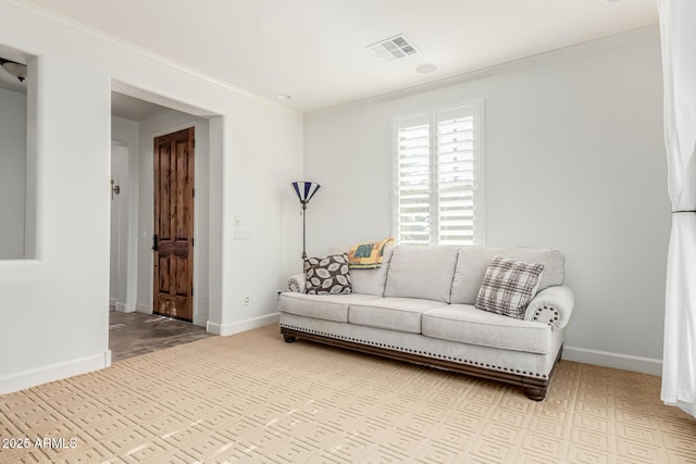 living room with crown molding