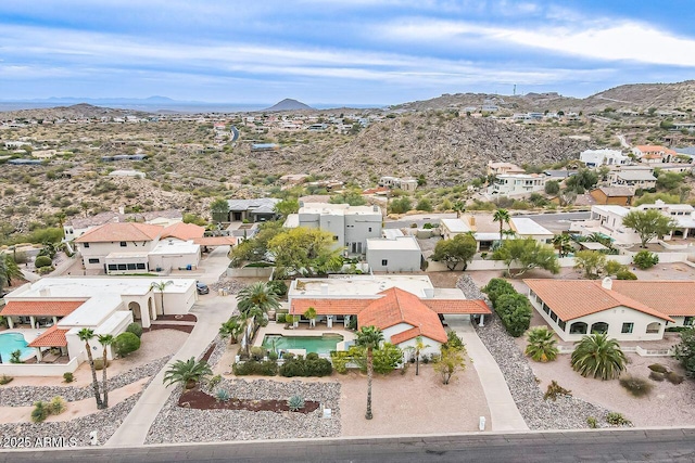 aerial view with a residential view and a mountain view