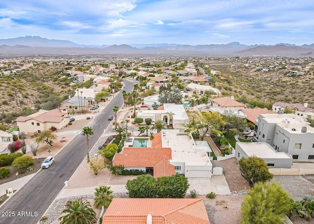 bird's eye view featuring a residential view and a mountain view