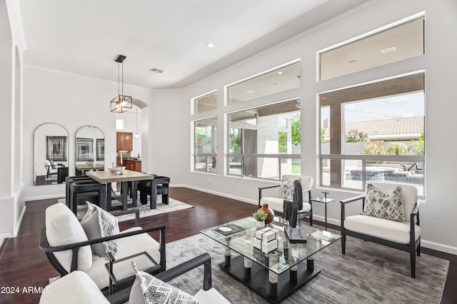 living room featuring dark hardwood / wood-style floors