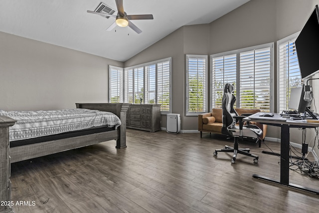 1244 W Straford Ave, Gilbert, AZ 85233 - bedroom with lofted ceiling, multiple windows, wood finished floors, baseboards, and a desk