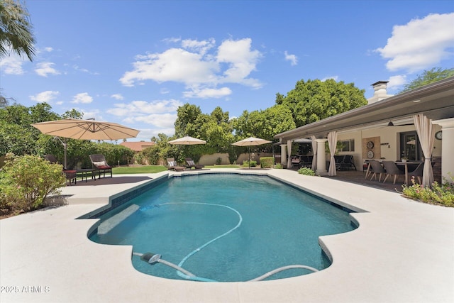 7835 E Cannon Dr, Scottsdale, AZ 85258 - swimming pool with a patio and ceiling fan