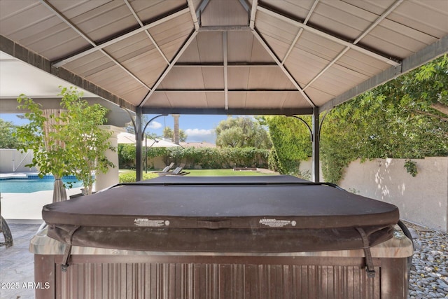 7835 E Cannon Dr, Scottsdale, AZ 85258 - view of patio with a hot tub and a gazebo
