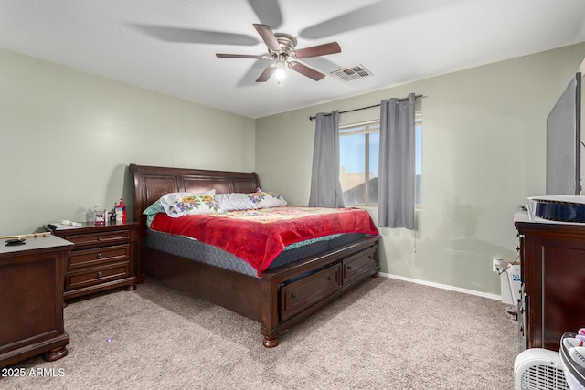 45 S 238th Dr, Buckeye, AZ 85396 - bedroom with light carpet, baseboards, visible vents, and a ceiling fan