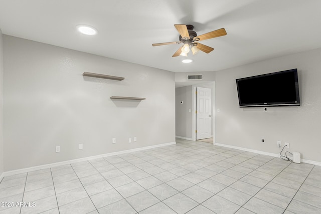 1240 E Indigo St, Mesa, AZ 85203 - unfurnished living room with recessed lighting, ceiling fan, visible vents, and baseboards