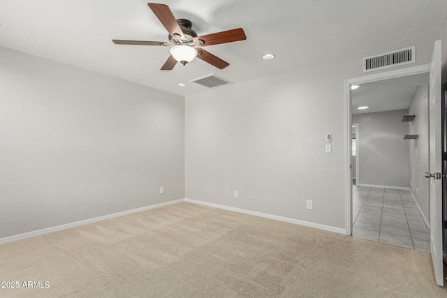 1240 E Indigo St, Mesa, AZ 85203 - carpeted empty room with a ceiling fan, baseboards, visible vents, and recessed lighting