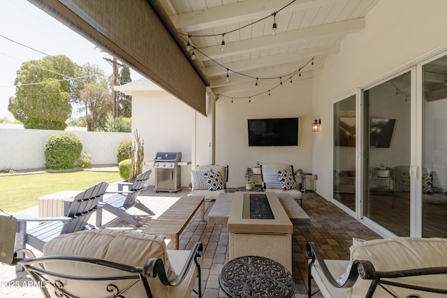 3813 N 37th St, Phoenix, AZ 85018 - view of patio / terrace featuring a grill and an outdoor living space with a fire pit