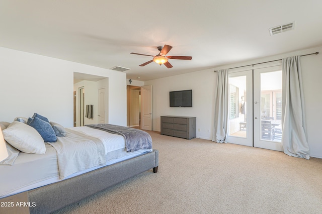 2514 E Grand Canyon Dr, Chandler, AZ 85249 - carpeted bedroom with access to outside, french doors, and ceiling fan