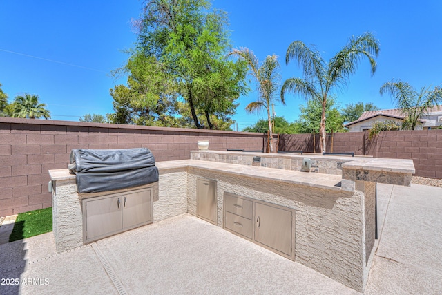 2514 E Grand Canyon Dr, Chandler, AZ 85249 - fenced backyard with an outdoor kitchen and a patio area
