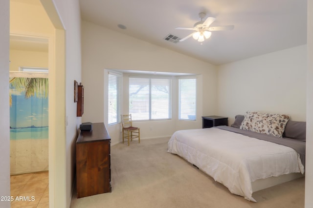 103 S Birdie Way, Casa Grande, AZ 85194 - bedroom featuring lofted ceiling, light colored carpet, and a ceiling fan