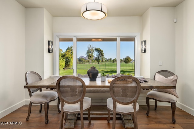 dining space with dark hardwood / wood-style flooring and plenty of natural light