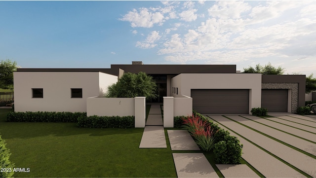 7141 E Ironwood Dr, Paradise Valley, AZ 85253 - modern home featuring stucco siding, an attached garage, concrete driveway, and a front lawn
