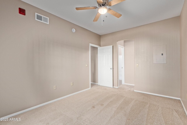 3434 E Baseline Rd Unit 126, Phoenix, AZ 85042 - unfurnished bedroom featuring electric panel, carpet, and a ceiling fan