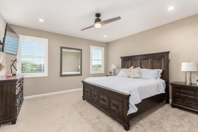 1297 W Chillingham Rd W, San Tan Valley, AZ 85143 - bedroom featuring light colored carpet, baseboards, recessed lighting, and a ceiling fan