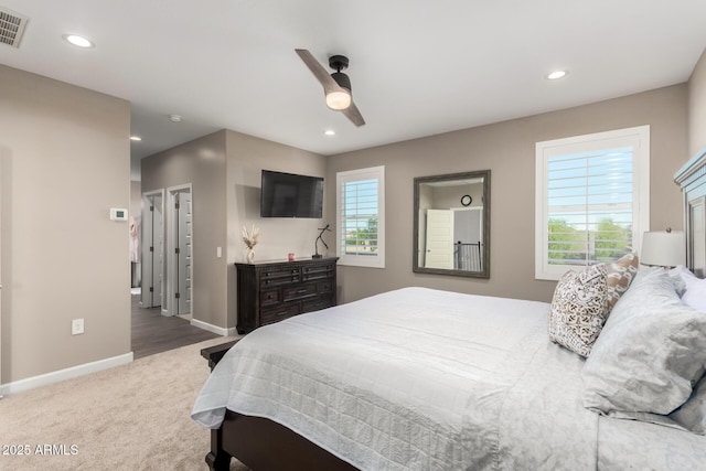 1297 W Chillingham Rd W, San Tan Valley, AZ 85143 - bedroom with baseboards, recessed lighting, carpet, and a ceiling fan