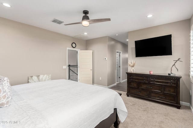 1297 W Chillingham Rd W, San Tan Valley, AZ 85143 - bedroom featuring recessed lighting, baseboards, a ceiling fan, and light colored carpet