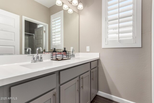 1297 W Chillingham Rd W, San Tan Valley, AZ 85143 - full bath with double vanity, baseboards, wood finished floors, and a shower