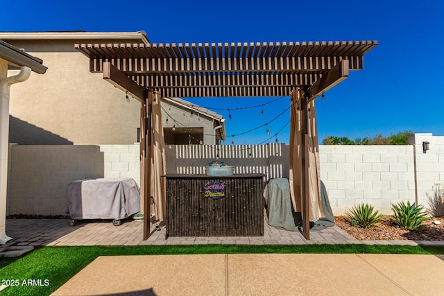 1297 W Chillingham Rd W, San Tan Valley, AZ 85143 - view of patio with grilling area, a gate, and a pergola