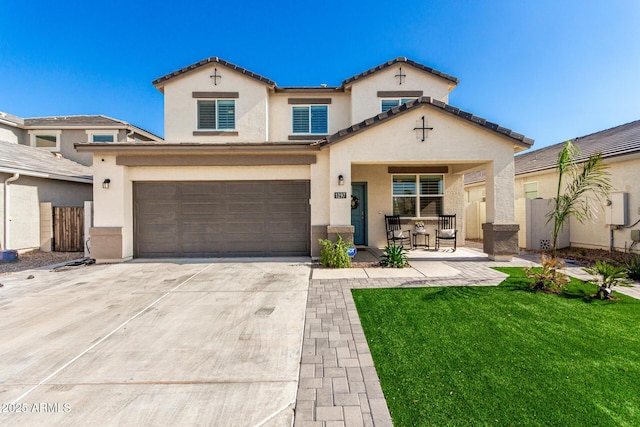 1297 W Chillingham Rd W, San Tan Valley, AZ 85143 - view of front of home featuring concrete driveway, stucco siding, an attached garage, and a tile roof