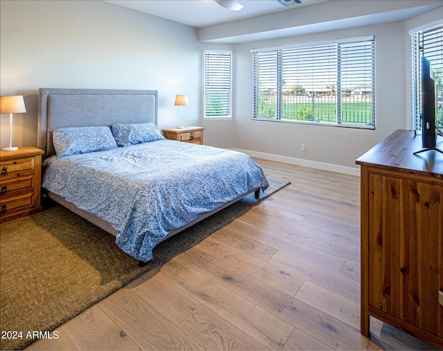 bedroom with light hardwood / wood-style floors