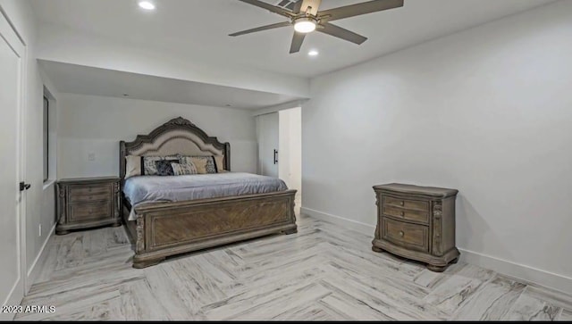 bedroom featuring ceiling fan