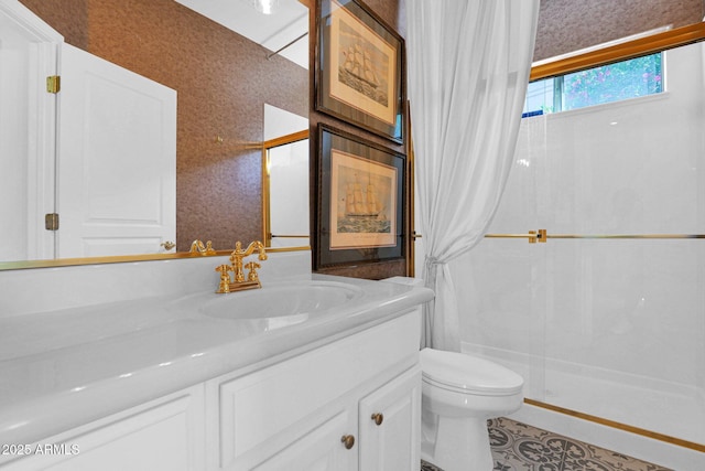 13914 E Laurel Ln, Scottsdale, AZ 85259 - full bath with toilet, walk in shower, vanity, and tile patterned floors