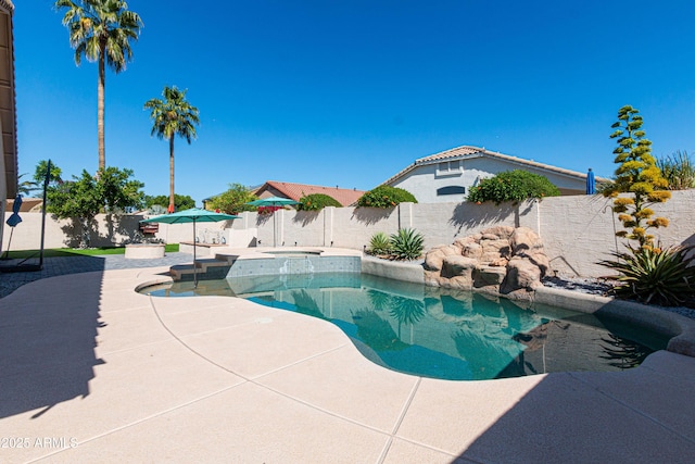 view of pool featuring a fenced in pool, a patio, and a fenced backyard