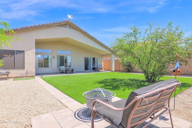 4611 E Night Glow Dr, Cave Creek, AZ 85331 - rear view of property with a patio, stucco siding, and a lawn