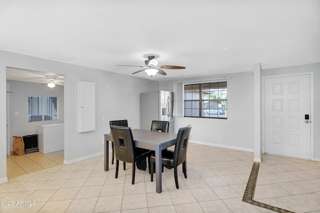1511 W Mesquite St, Chandler, AZ 85224 - dining area with light tile patterned floors, baseboards, ceiling fan, and visible vents