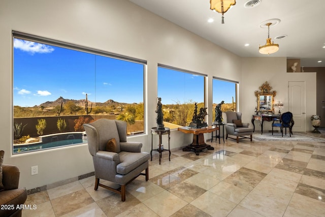 sitting room with a mountain view