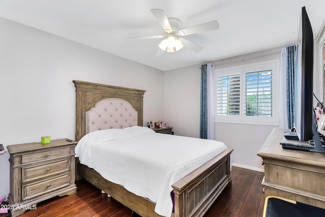 8781 S Mill Ave, Tempe, AZ 85284 - bedroom with a ceiling fan, dark wood-type flooring, and baseboards